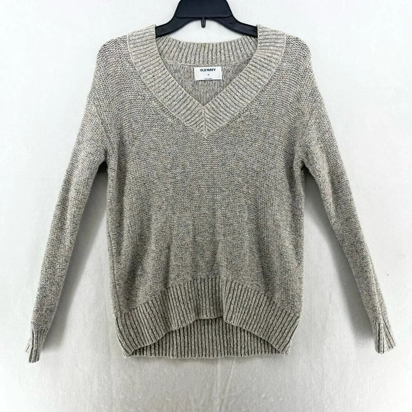 Old Navy Sweater Womens Sz XS Gray Multicolor V-Neck Ribbed Knit Stretch Pull On - Picture 1 of 12